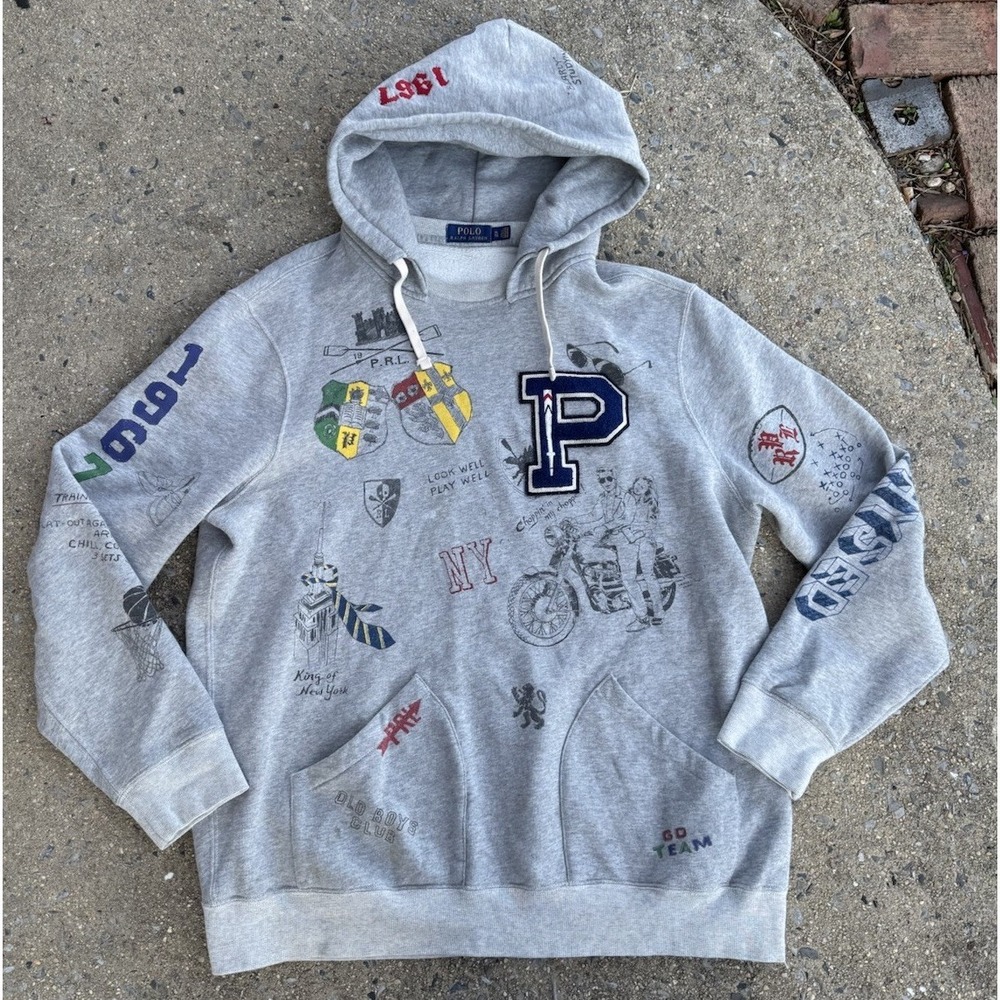 Polo Ralph Lauren Letterman Hoodie Mens Large College Oxford Ivy League RARE XL